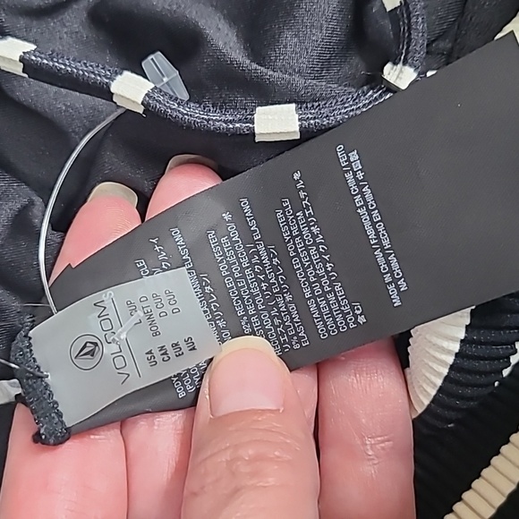 Volcom Black and White Striped Swim Top with Convertible Straps - Picture 3 of 5